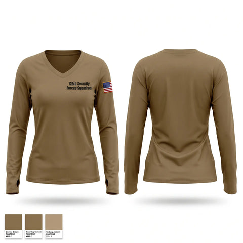 Womens Long Sleeve Vneck Shirt, 123rd Security Forces Squadron, Air Force, Teamtime, Team time, sublimation, custom sports apparel, team uniforms, spirit wear, spiritwear, sports uniforms, custom shirts, team store, custom team store, fundraiser sports, apparel fundraiser
