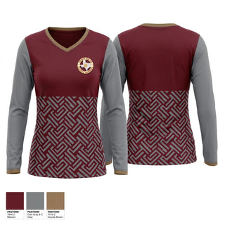 Womens Long Sleeve Vneck Shirt, Princeton ISD Marshals, , Teamtime, Team time, sublimation, custom sports apparel, team uniforms, spirit wear, spiritwear, sports uniforms, custom shirts, team store, custom team store, fundraiser sports, apparel fundraiser