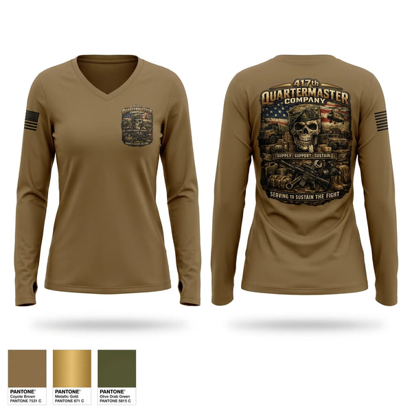 Womens Long Sleeve Vneck Shirt, 417th Quartermaster Company, Army, Teamtime, Team time, sublimation, custom sports apparel, team uniforms, spirit wear, spiritwear, sports uniforms, custom shirts, team store, custom team store, fundraiser sports, apparel fundraiser