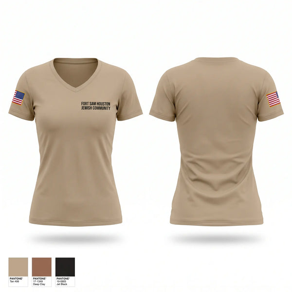 Womens Short Sleeve Vneck Shirt, Fort Sam Houston Jewish Community, Army, Teamtime, Team time, sublimation, custom sports apparel, team uniforms, spirit wear, spiritwear, sports uniforms, custom shirts, team store, custom team store, fundraiser sports, apparel fundraiser