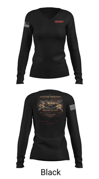 Womens Long Sleeve Vneck Shirt, Aviation Ordinance AAO CH.69, Navy, Teamtime, Team time, sublimation, custom sports apparel, team uniforms, spirit wear, spiritwear, sports uniforms, custom shirts, team store, custom team store, fundraiser sports, apparel fundraiser