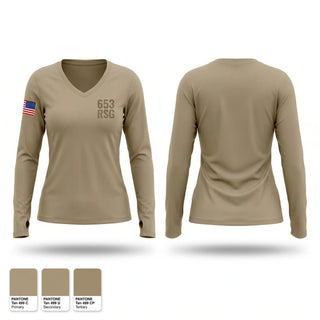 Womens Long Sleeve Vneck Shirt, 653 RSG, Army, Teamtime, Team time, sublimation, custom sports apparel, team uniforms, spirit wear, spiritwear, sports uniforms, custom shirts, team store, custom team store, fundraiser sports, apparel fundraiser
