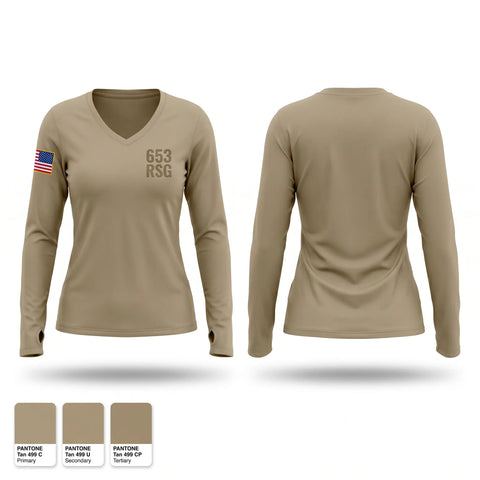 Womens Long Sleeve Vneck Shirt, 653 RSG, Army, Teamtime, Team time, sublimation, custom sports apparel, team uniforms, spirit wear, spiritwear, sports uniforms, custom shirts, team store, custom team store, fundraiser sports, apparel fundraiser