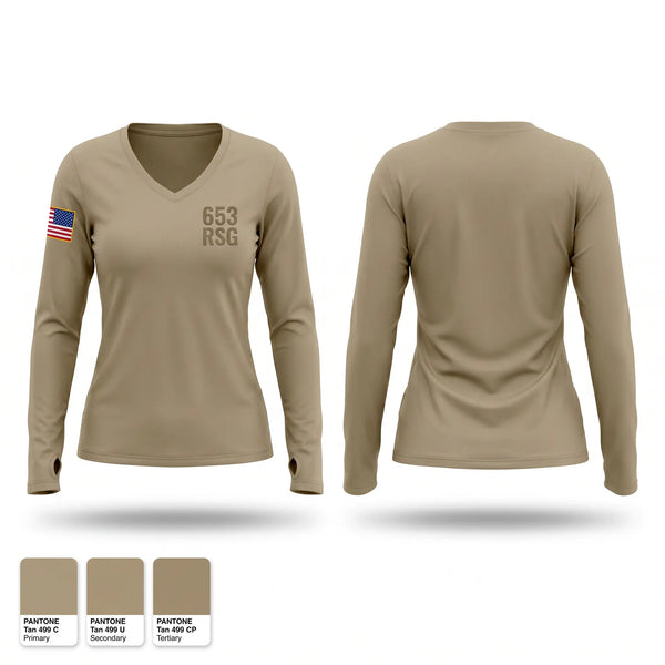 Womens Long Sleeve Vneck Shirt, 653 RSG, Army, Teamtime, Team time, sublimation, custom sports apparel, team uniforms, spirit wear, spiritwear, sports uniforms, custom shirts, team store, custom team store, fundraiser sports, apparel fundraiser