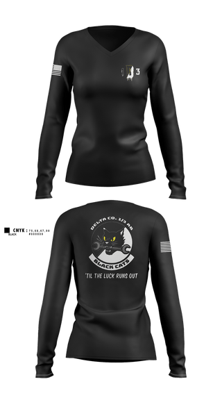 Womens Long Sleeve Vneck Shirt, Delta Co. 1-3 Attack Battalion, Army, Teamtime, Team time, sublimation, custom sports apparel, team uniforms, spirit wear, spiritwear, sports uniforms, custom shirts, team store, custom team store, fundraiser sports, apparel fundraiser