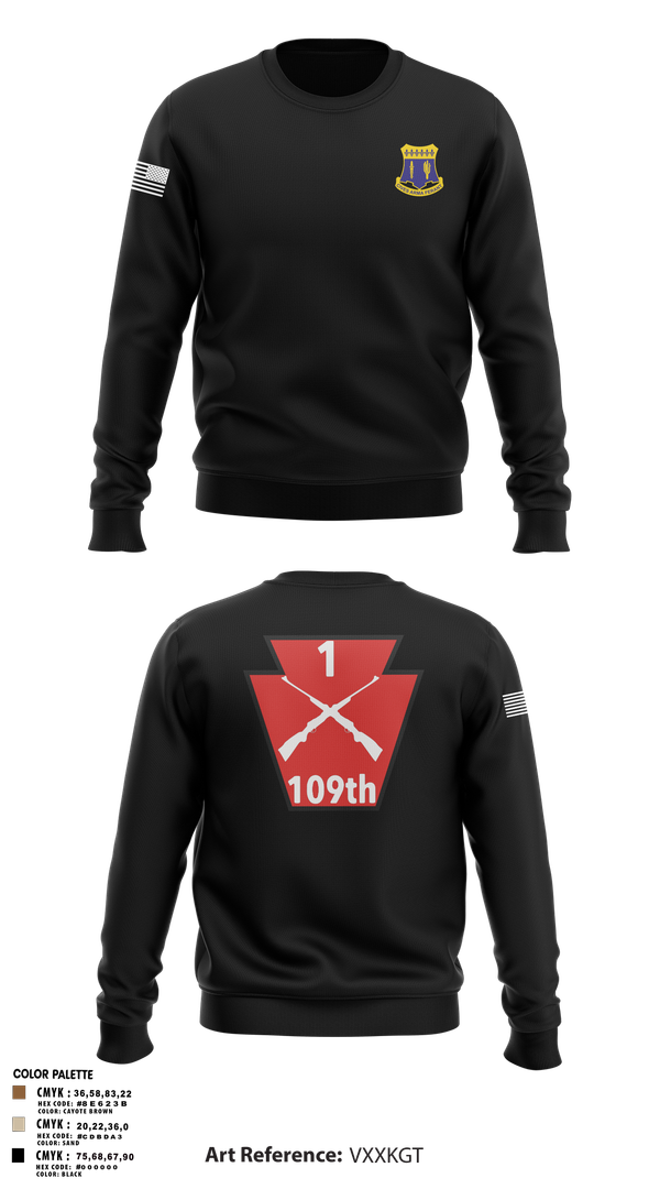 Crew Neck Sweatshirt, A co 1/109, National Guard, Teamtime, Team time, sublimation, custom sports apparel, team uniforms, spirit wear, spiritwear, sports uniforms, custom shirts, team store, custom team store, fundraiser sports, apparel fundraiser