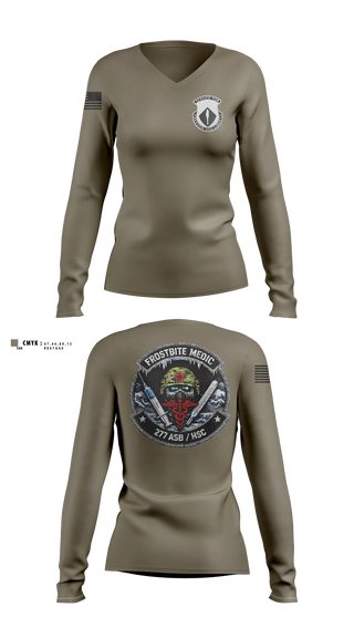 Womens Long Sleeve Vneck Shirt, 277th ASB Frostbite Medics, Army, Teamtime, Team time, sublimation, custom sports apparel, team uniforms, spirit wear, spiritwear, sports uniforms, custom shirts, team store, custom team store, fundraiser sports, apparel fundraiser
