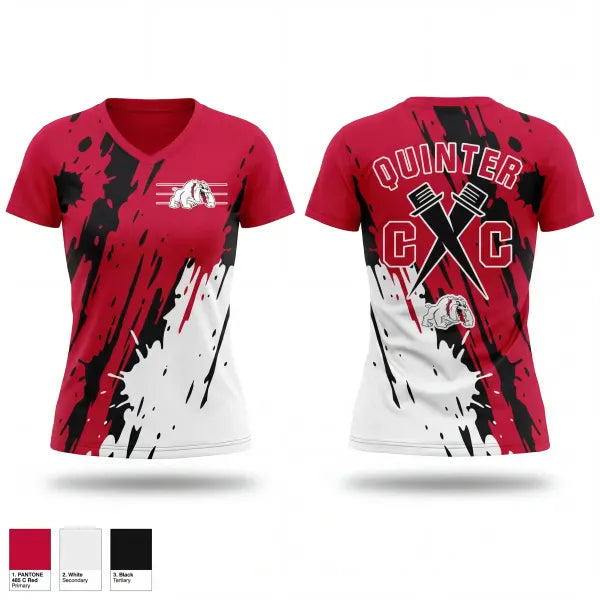 Womens Short Sleeve Vneck Shirt, Quinter Bulldogs, Cross Country, Teamtime, Team time, sublimation, custom sports apparel, team uniforms, spirit wear, spiritwear, sports uniforms, custom shirts, team store, custom team store, fundraiser sports, apparel fundraiser