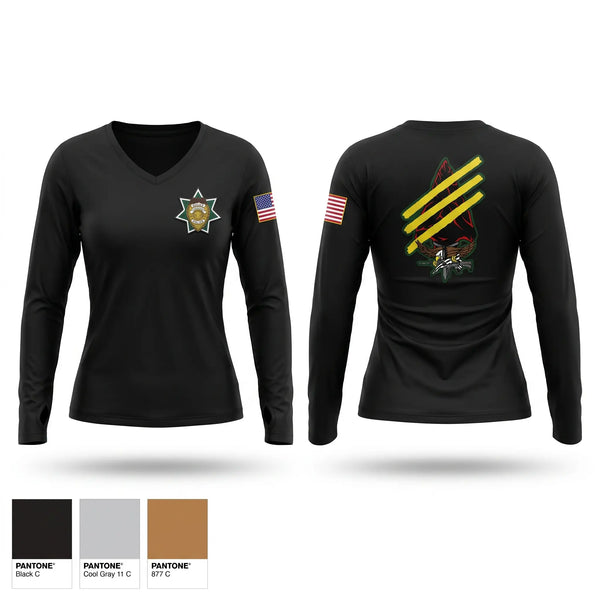 Womens Long Sleeve Vneck Shirt, Navajo Nation SWAT, Police, Teamtime, Team time, sublimation, custom sports apparel, team uniforms, spirit wear, spiritwear, sports uniforms, custom shirts, team store, custom team store, fundraiser sports, apparel fundraiser