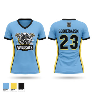Womens Short Sleeve Vneck Shirt, Wildcats, Women's Lacrosse, Teamtime, Team time, sublimation, custom sports apparel, team uniforms, spirit wear, spiritwear, sports uniforms, custom shirts, team store, custom team store, fundraiser sports, apparel fundraiser