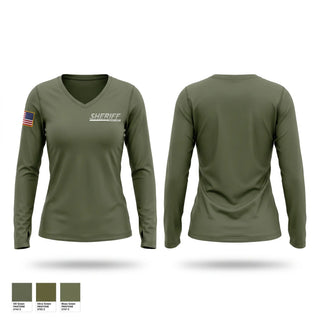 Womens Long Sleeve Vneck Shirt, Madison County Sheriff's Office, Police, Teamtime, Team time, sublimation, custom sports apparel, team uniforms, spirit wear, spiritwear, sports uniforms, custom shirts, team store, custom team store, fundraiser sports, apparel fundraiser