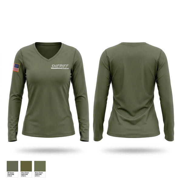 Womens Long Sleeve Vneck Shirt, Madison County Sheriff's Office, Police, Teamtime, Team time, sublimation, custom sports apparel, team uniforms, spirit wear, spiritwear, sports uniforms, custom shirts, team store, custom team store, fundraiser sports, apparel fundraiser
