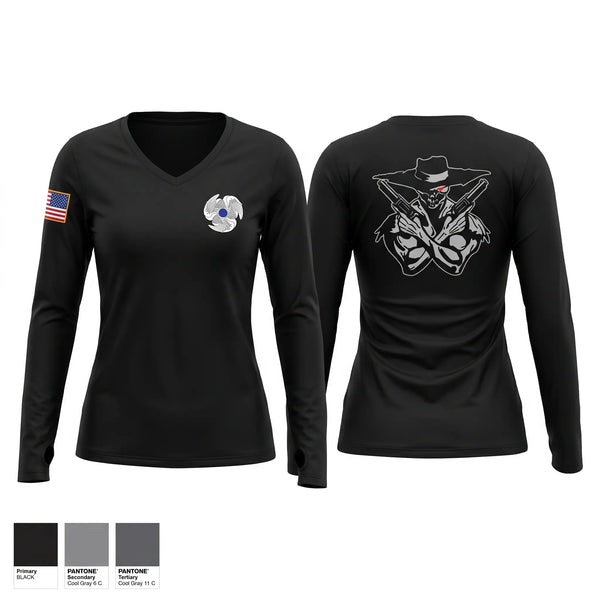 Womens Long Sleeve Vneck Shirt, C CO 1-222 AVN REGT, Army, Teamtime, Team time, sublimation, custom sports apparel, team uniforms, spirit wear, spiritwear, sports uniforms, custom shirts, team store, custom team store, fundraiser sports, apparel fundraiser