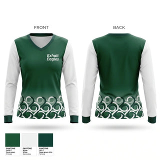 Womens Long Sleeve Vneck Shirt, Exhalt Eagles, Cheer, Teamtime, Team time, sublimation, custom sports apparel, team uniforms, spirit wear, spiritwear, sports uniforms, custom shirts, team store, custom team store, fundraiser sports, apparel fundraiser