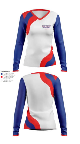 Womens Long Sleeve Vneck Shirt, LI LIGHTNING, , Teamtime, Team time, sublimation, custom sports apparel, team uniforms, spirit wear, spiritwear, sports uniforms, custom shirts, team store, custom team store, fundraiser sports, apparel fundraiser