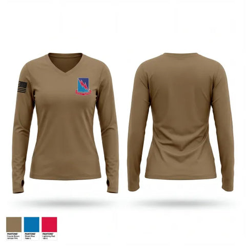 Womens Long Sleeve Vneck Shirt, 323rd military intelligence battallion, Army, Teamtime, Team time, sublimation, custom sports apparel, team uniforms, spirit wear, spiritwear, sports uniforms, custom shirts, team store, custom team store, fundraiser sports, apparel fundraiser