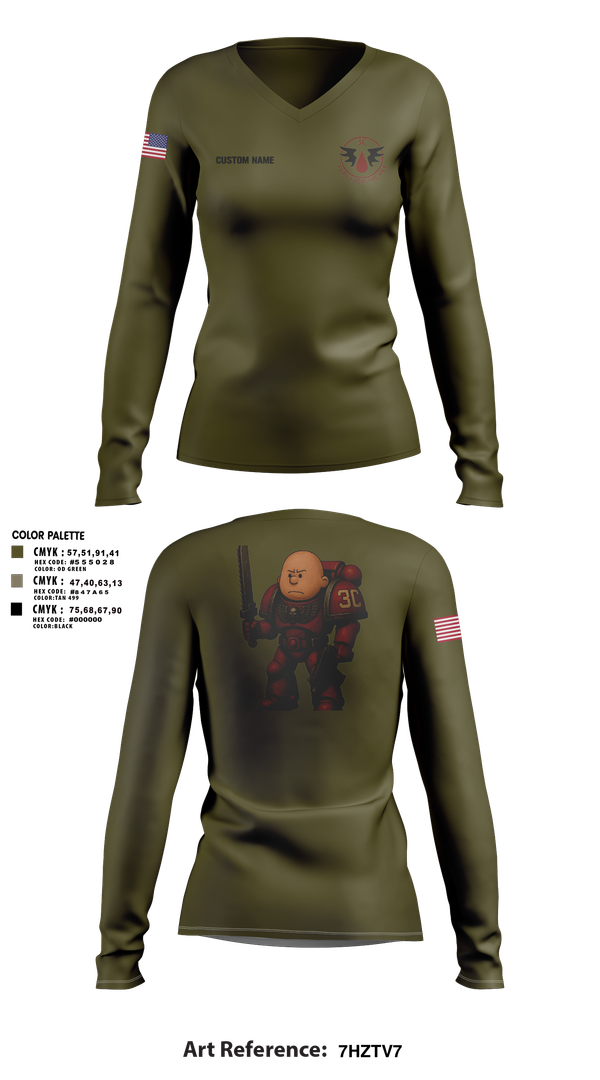 Womens Long Sleeve Vneck Shirt, CCo, 1-508PIR (OG), Army, Teamtime, Team time, sublimation, custom sports apparel, team uniforms, spirit wear, spiritwear, sports uniforms, custom shirts, team store, custom team store, fundraiser sports, apparel fundraiser