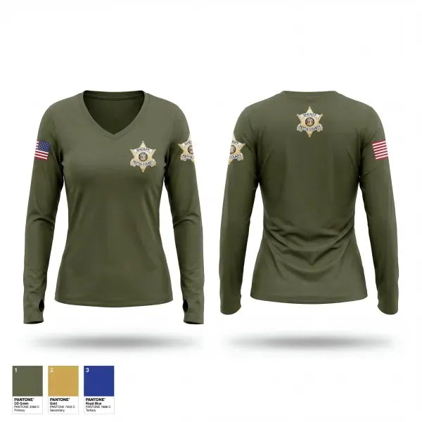 Womens Long Sleeve Vneck Shirt, Pettis County Sherrifs Office, Police, Teamtime, Team time, sublimation, custom sports apparel, team uniforms, spirit wear, spiritwear, sports uniforms, custom shirts, team store, custom team store, fundraiser sports, apparel fundraiser
