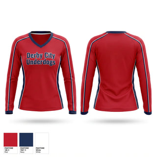 Womens Long Sleeve Vneck Shirt, Derby City Underdogs, Baseball, Teamtime, Team time, sublimation, custom sports apparel, team uniforms, spirit wear, spiritwear, sports uniforms, custom shirts, team store, custom team store, fundraiser sports, apparel fundraiser