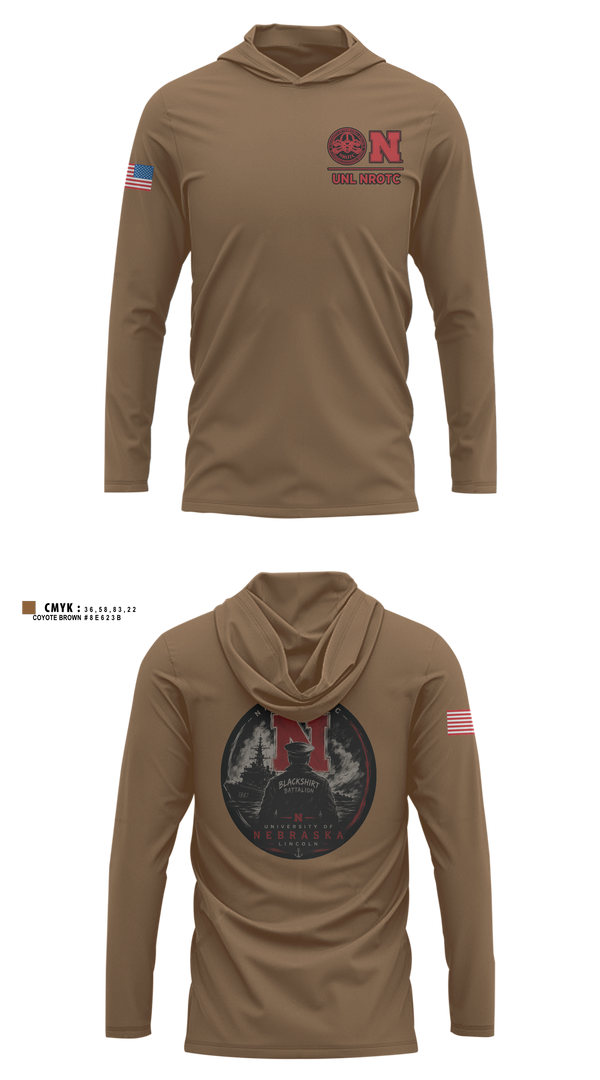 Long Sleeve Performance Shirt with hood, Blackshirt Battalion, Navy, Teamtime, Team time, sublimation, custom sports apparel, team uniforms, spirit wear, spiritwear, sports uniforms, custom shirts, team store, custom team store, fundraiser sports, apparel fundraiser