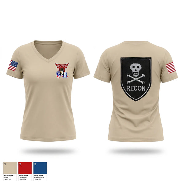 Womens Short Sleeve Vneck Shirt, Recon plt 187th combat brigade team, Army, Teamtime, Team time, sublimation, custom sports apparel, team uniforms, spirit wear, spiritwear, sports uniforms, custom shirts, team store, custom team store, fundraiser sports, apparel fundraiser