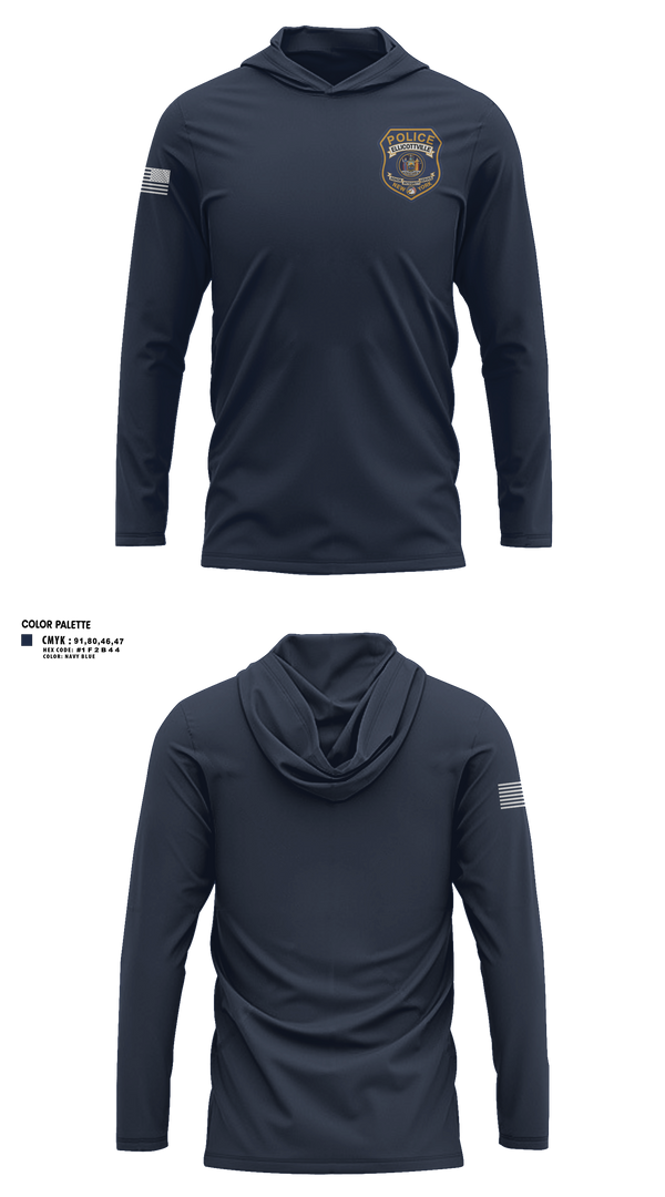 Long Sleeve Performance Shirt with hood, Ellicottville Police Department, Police, Teamtime, Team time, sublimation, custom sports apparel, team uniforms, spirit wear, spiritwear, sports uniforms, custom shirts, team store, custom team store, fundraiser sports, apparel fundraiser