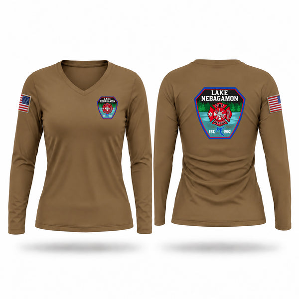 Womens Long Sleeve Vneck Shirt, Lake Nebagamon Fire Department, Fire Department, Teamtime, Team time, sublimation, custom sports apparel, team uniforms, spirit wear, spiritwear, sports uniforms, custom shirts, team store, custom team store, fundraiser sports, apparel fundraiser