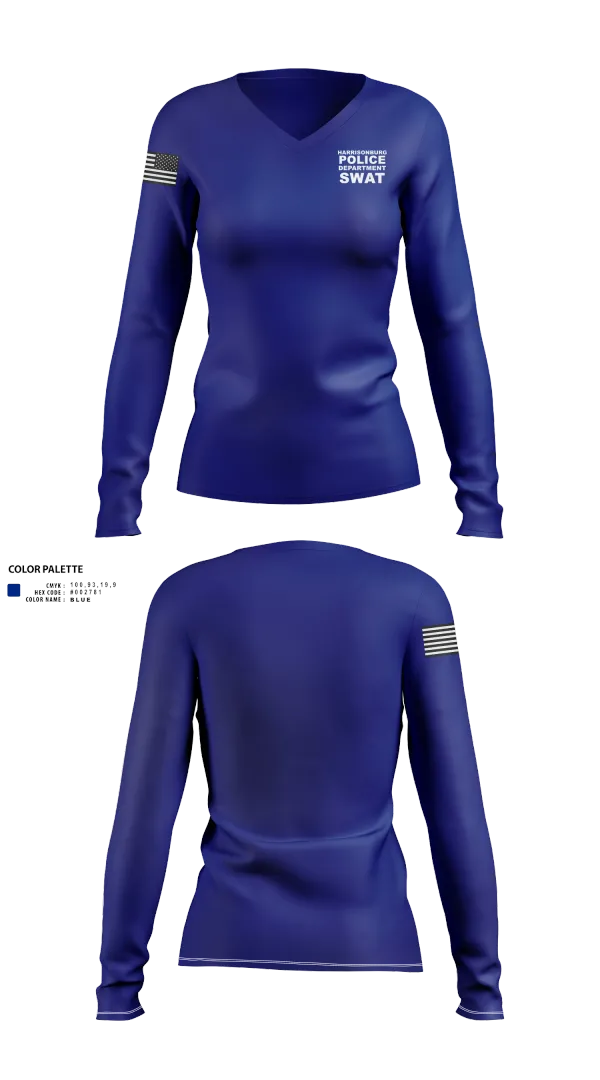 Womens Long Sleeve Vneck Shirt, Harrisonburg Police Department SWAT, , Teamtime, Team time, sublimation, custom sports apparel, team uniforms, spirit wear, spiritwear, sports uniforms, custom shirts, team store, custom team store, fundraiser sports, apparel fundraiser
