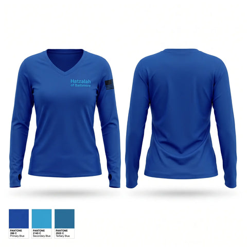 Womens Long Sleeve Vneck Shirt, Hatzalah of Baltimore, EMS/EMT, Teamtime, Team time, sublimation, custom sports apparel, team uniforms, spirit wear, spiritwear, sports uniforms, custom shirts, team store, custom team store, fundraiser sports, apparel fundraiser