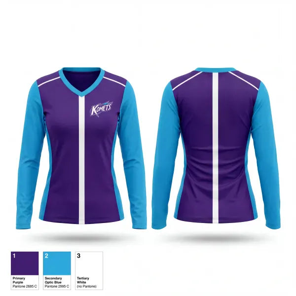 Womens Long Sleeve Vneck Shirt, Komets, Softball, Teamtime, Team time, sublimation, custom sports apparel, team uniforms, spirit wear, spiritwear, sports uniforms, custom shirts, team store, custom team store, fundraiser sports, apparel fundraiser