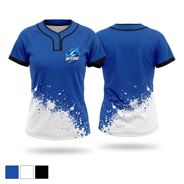 Two Button Softball Jersey, Inferno, Softball, Teamtime, Team time, sublimation, custom sports apparel, team uniforms, spirit wear, spiritwear, sports uniforms, custom shirts, team store, custom team store, fundraiser sports, apparel fundraiser