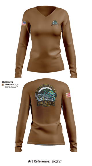 Womens Long Sleeve Vneck Shirt, NIOC Pacific FCPOA, Navy, Teamtime, Team time, sublimation, custom sports apparel, team uniforms, spirit wear, spiritwear, sports uniforms, custom shirts, team store, custom team store, fundraiser sports, apparel fundraiser