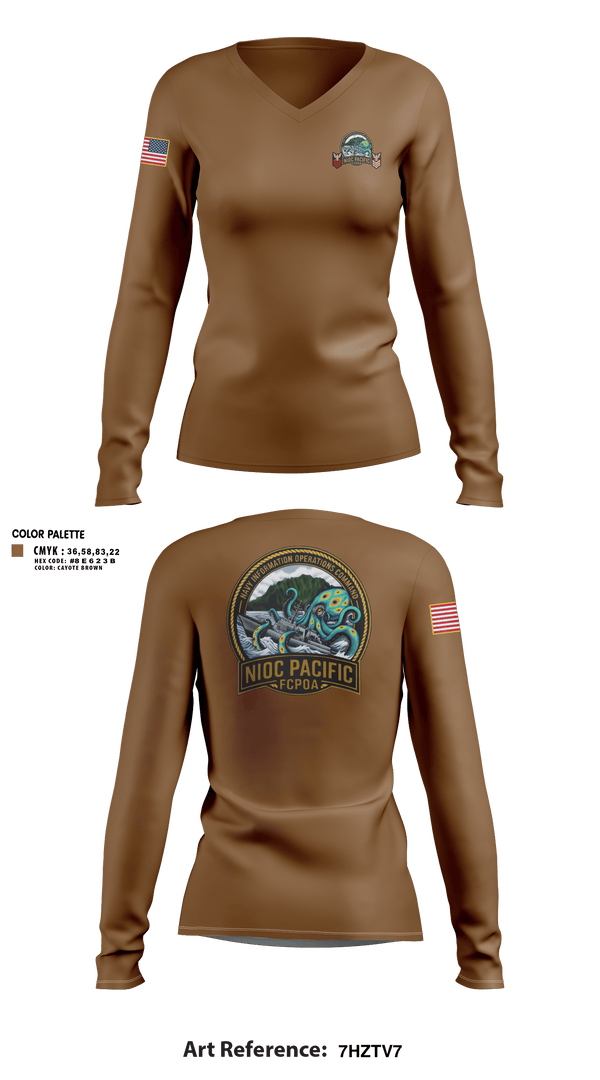 Womens Long Sleeve Vneck Shirt, NIOC Pacific FCPOA, Navy, Teamtime, Team time, sublimation, custom sports apparel, team uniforms, spirit wear, spiritwear, sports uniforms, custom shirts, team store, custom team store, fundraiser sports, apparel fundraiser