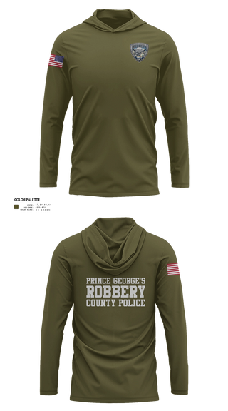 Long Sleeve Performance Shirt with hood, Prince George's County Police Robbery Unit, Police, Teamtime, Team time, sublimation, custom sports apparel, team uniforms, spirit wear, spiritwear, sports uniforms, custom shirts, team store, custom team store, fundraiser sports, apparel fundraiser