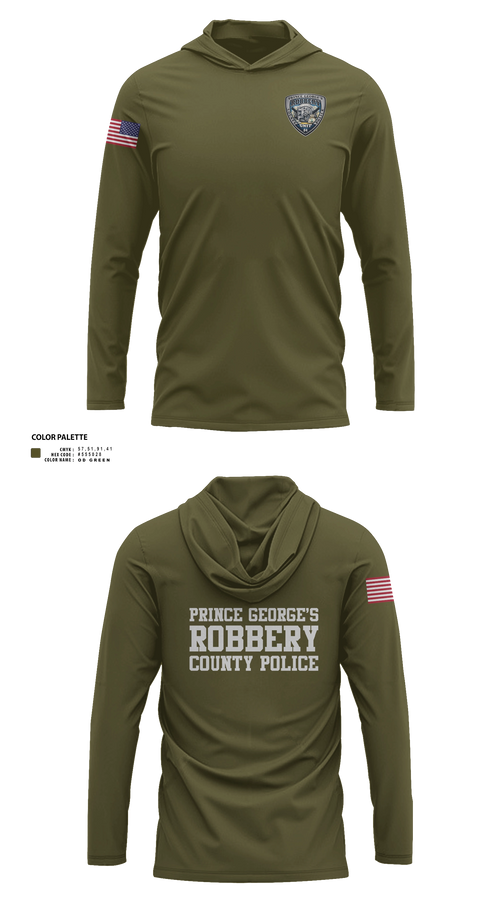 Long Sleeve Performance Shirt with hood, Prince George's County Police Robbery Unit, Police, Teamtime, Team time, sublimation, custom sports apparel, team uniforms, spirit wear, spiritwear, sports uniforms, custom shirts, team store, custom team store, fundraiser sports, apparel fundraiser
