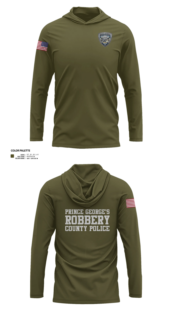 Long Sleeve Performance Shirt with hood, Prince George's County Police Robbery Unit, Police, Teamtime, Team time, sublimation, custom sports apparel, team uniforms, spirit wear, spiritwear, sports uniforms, custom shirts, team store, custom team store, fundraiser sports, apparel fundraiser