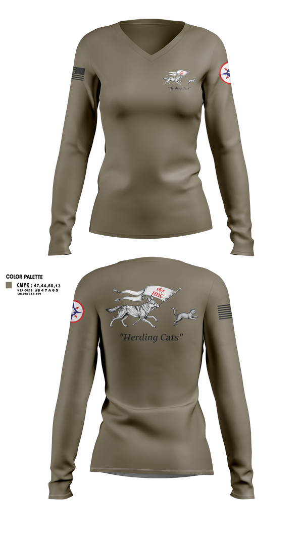 Womens Long Sleeve Vneck Shirt, 167th HHC, Army, Teamtime, Team time, sublimation, custom sports apparel, team uniforms, spirit wear, spiritwear, sports uniforms, custom shirts, team store, custom team store, fundraiser sports, apparel fundraiser