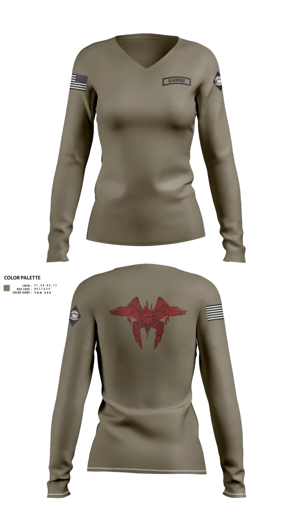 Womens Long Sleeve Vneck Shirt, Blackfoot 2nd platoon, , Teamtime, Team time, sublimation, custom sports apparel, team uniforms, spirit wear, spiritwear, sports uniforms, custom shirts, team store, custom team store, fundraiser sports, apparel fundraiser