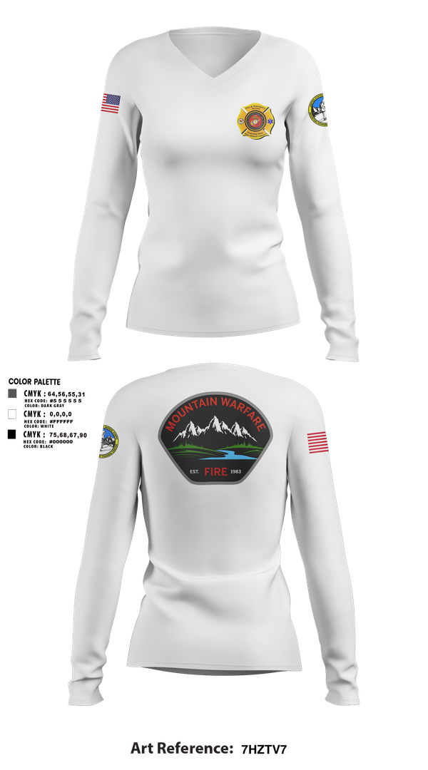 Womens Long Sleeve Vneck Shirt, Marine Corps Mountain Warfare Training Center Fire Department, , Teamtime, Team time, sublimation, custom sports apparel, team uniforms, spirit wear, spiritwear, sports uniforms, custom shirts, team store, custom team store, fundraiser sports, apparel fundraiser