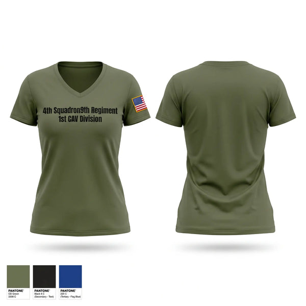 Womens Short Sleeve Vneck Shirt, 4th Squadron-9th Regiment 1st CAV Division, Army, Teamtime, Team time, sublimation, custom sports apparel, team uniforms, spirit wear, spiritwear, sports uniforms, custom shirts, team store, custom team store, fundraiser sports, apparel fundraiser