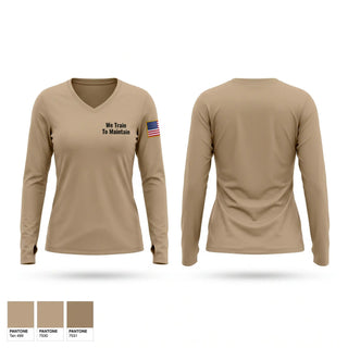 Womens Long Sleeve Vneck Shirt, We Train To Maintain, Army, Teamtime, Team time, sublimation, custom sports apparel, team uniforms, spirit wear, spiritwear, sports uniforms, custom shirts, team store, custom team store, fundraiser sports, apparel fundraiser