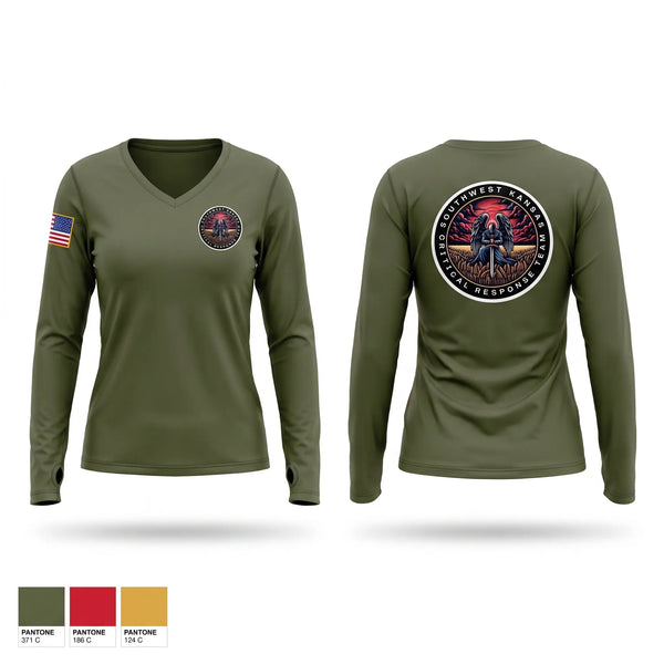 Womens Long Sleeve Vneck Shirt, SOUTHWEST KANSAS CRITICAL RESPONSE TEAM, Police, Teamtime, Team time, sublimation, custom sports apparel, team uniforms, spirit wear, spiritwear, sports uniforms, custom shirts, team store, custom team store, fundraiser sports, apparel fundraiser