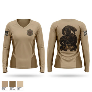 Womens Long Sleeve Vneck Shirt, HHC 136th ESB, National Guard, Teamtime, Team time, sublimation, custom sports apparel, team uniforms, spirit wear, spiritwear, sports uniforms, custom shirts, team store, custom team store, fundraiser sports, apparel fundraiser