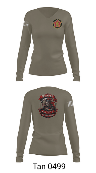 Womens Long Sleeve Vneck Shirt, 62ND CEC-A, Army, Teamtime, Team time, sublimation, custom sports apparel, team uniforms, spirit wear, spiritwear, sports uniforms, custom shirts, team store, custom team store, fundraiser sports, apparel fundraiser