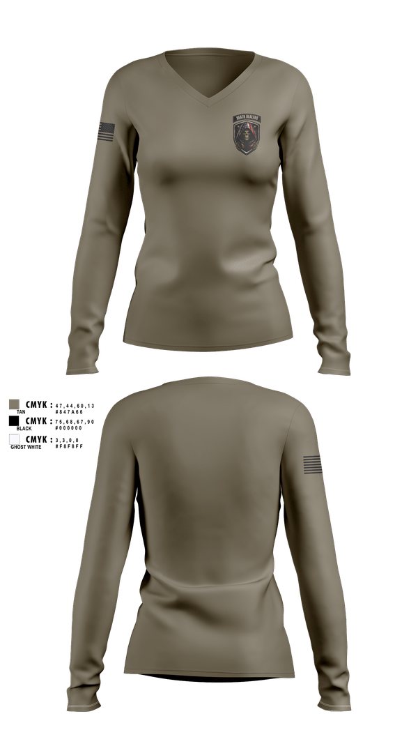 Womens Long Sleeve Vneck Shirt, Death DealersDeath Dealers Airsoft, Spirit Store, Teamtime, Team time, sublimation, custom sports apparel, team uniforms, spirit wear, spiritwear, sports uniforms, custom shirts, team store, custom team store, fundraiser sports, apparel fundraiser