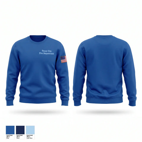Crew Neck Sweatshirt, Texas City Fire Department, Fire Department, Teamtime, Team time, sublimation, custom sports apparel, team uniforms, spirit wear, spiritwear, sports uniforms, custom shirts, team store, custom team store, fundraiser sports, apparel fundraiser