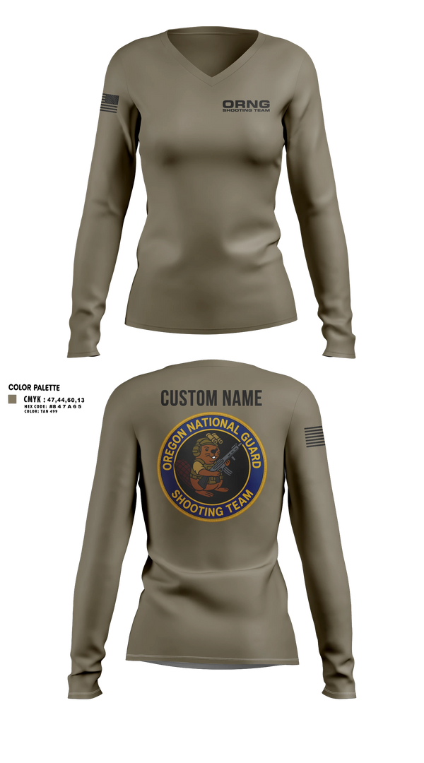 Womens Long Sleeve Vneck Shirt, Oregon national guard shooting team, Army, Teamtime, Team time, sublimation, custom sports apparel, team uniforms, spirit wear, spiritwear, sports uniforms, custom shirts, team store, custom team store, fundraiser sports, apparel fundraiser