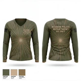 Womens Long Sleeve Vneck Shirt, Hudson Police Department K-9 Unit, Police, Teamtime, Team time, sublimation, custom sports apparel, team uniforms, spirit wear, spiritwear, sports uniforms, custom shirts, team store, custom team store, fundraiser sports, apparel fundraiser