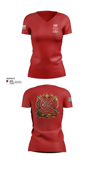 Womens Short Sleeve Vneck Shirt, Lucas Volunteer Fire Department, Fire Department, Teamtime, Team time, sublimation, custom sports apparel, team uniforms, spirit wear, spiritwear, sports uniforms, custom shirts, team store, custom team store, fundraiser sports, apparel fundraiser