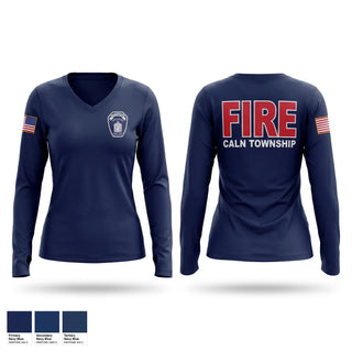 Womens Long Sleeve Vneck Shirt, Caln Township, Fire Department, Teamtime, Team time, sublimation, custom sports apparel, team uniforms, spirit wear, spiritwear, sports uniforms, custom shirts, team store, custom team store, fundraiser sports, apparel fundraiser
